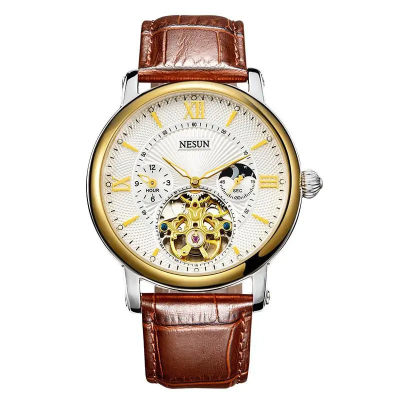 Relógio Masculino Automático de Couro - Nesun Turbilhão Esqueleto
