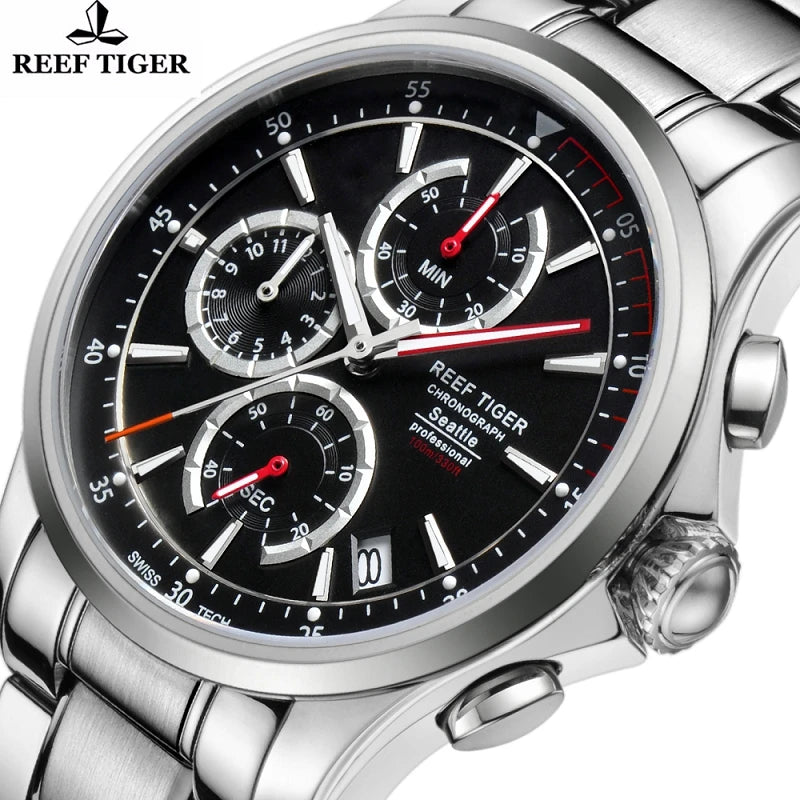 Relógio Masculino de Aço Inoxidável - Reef Tiger Quartz com Cronógrafo