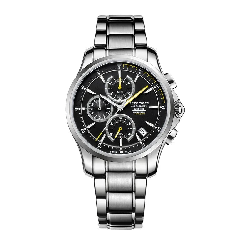 Relógio Masculino de Aço Inoxidável - Reef Tiger Quartz com Cronógrafo