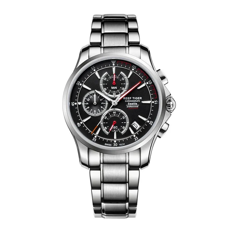 Relógio Masculino de Aço Inoxidável - Reef Tiger Quartz com Cronógrafo