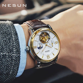 Relógio Masculino Automático de Couro - Nesun Turbilhão Esqueleto