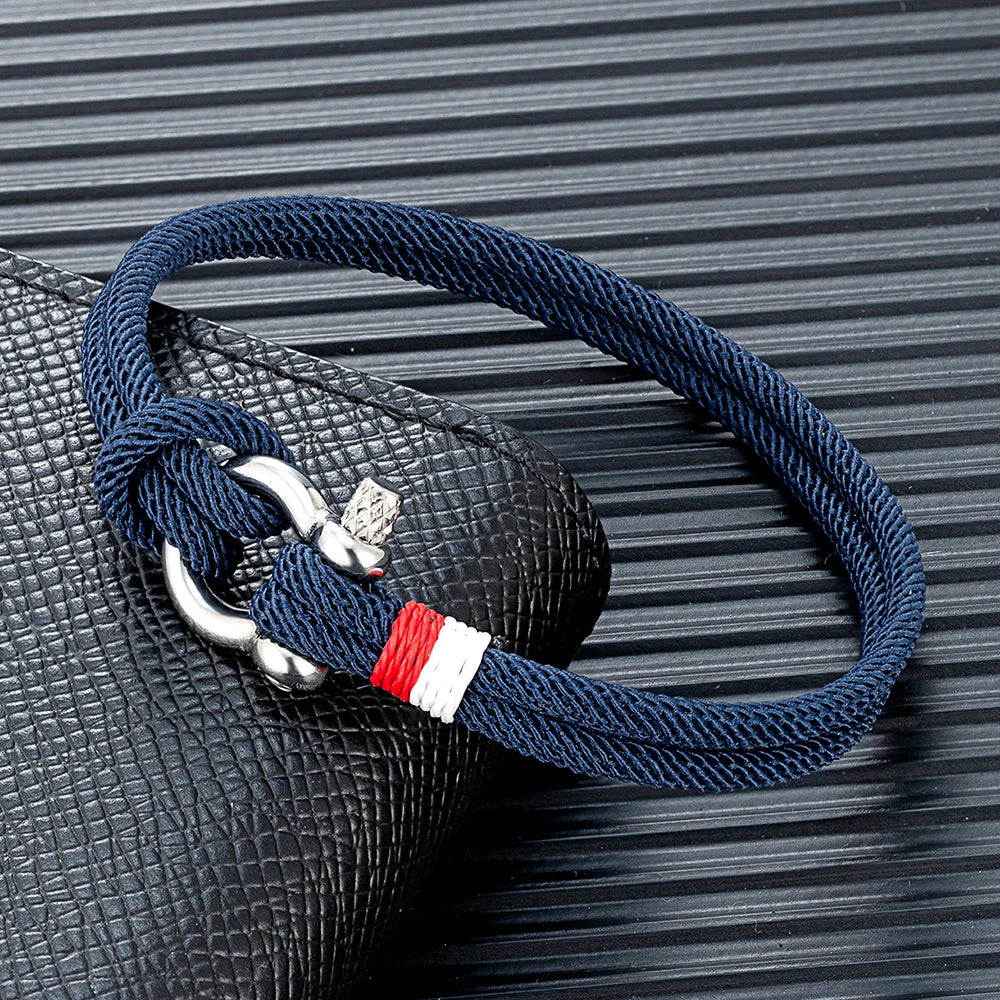 Pulseira Masculina de Corda Trançada - Navy Steel